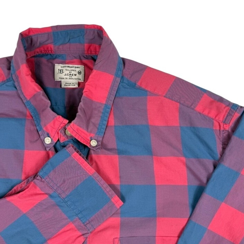 J.‎ Crew Mens Tailored Fit Buffalo Check Plaid Shirt Pink Blue Cotton Medium
